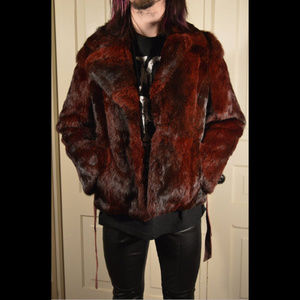 Real fur vintage rabbit oxblood coat burgundy red